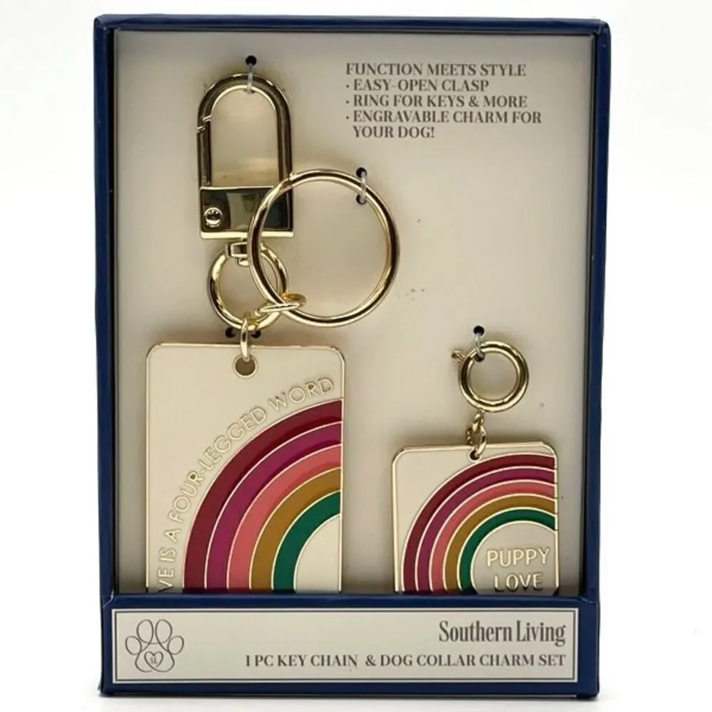 NWT Southern Living Key Chain and‎ Dog Collar Charm Set Rainbow Pet Owner Gift